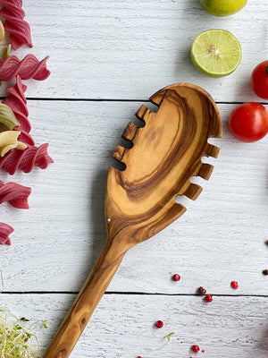 Olive Wood Spaghetti Oval Spoon 12"