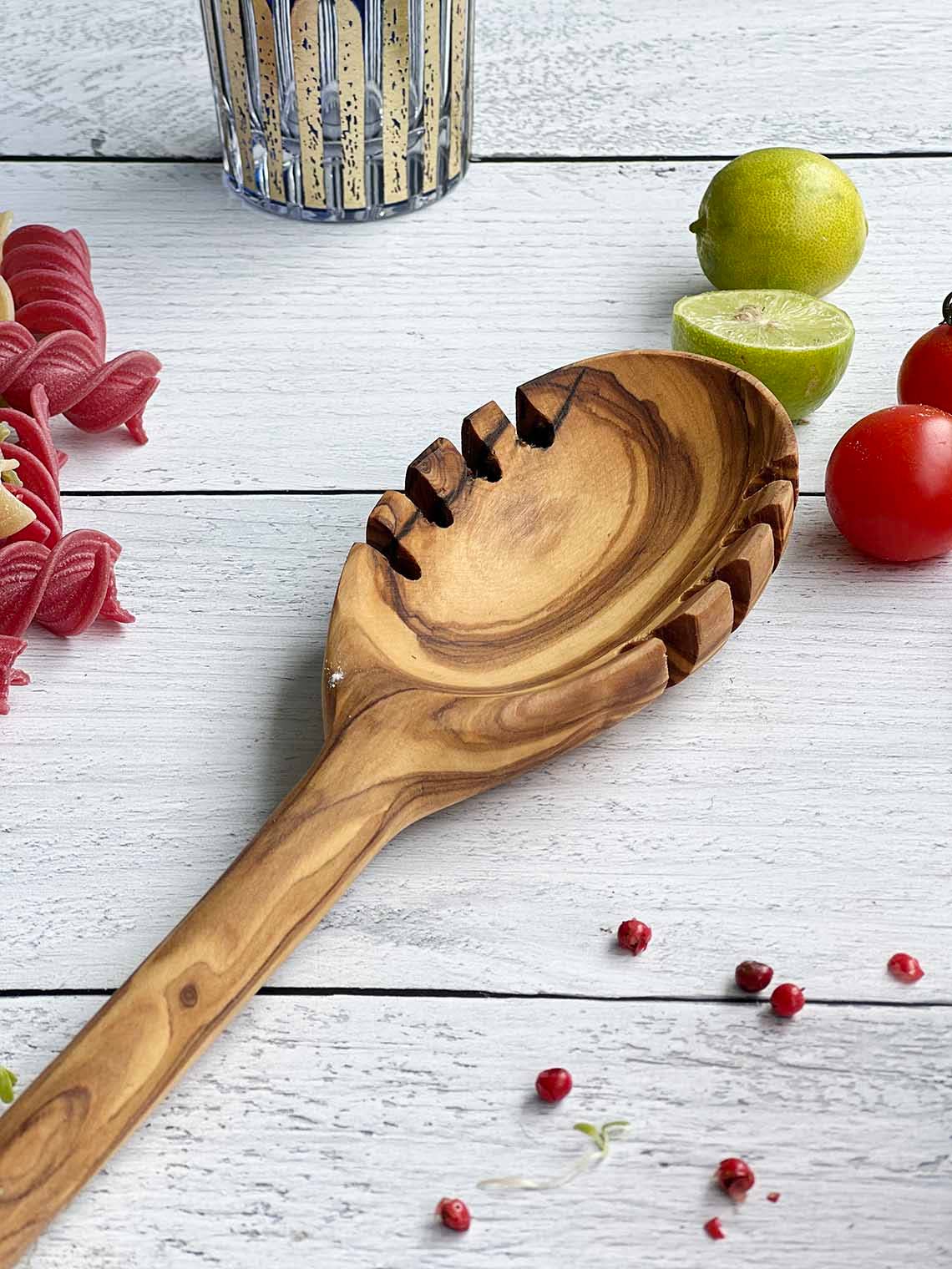 Olive Wood Spaghetti Oval Spoon 12"