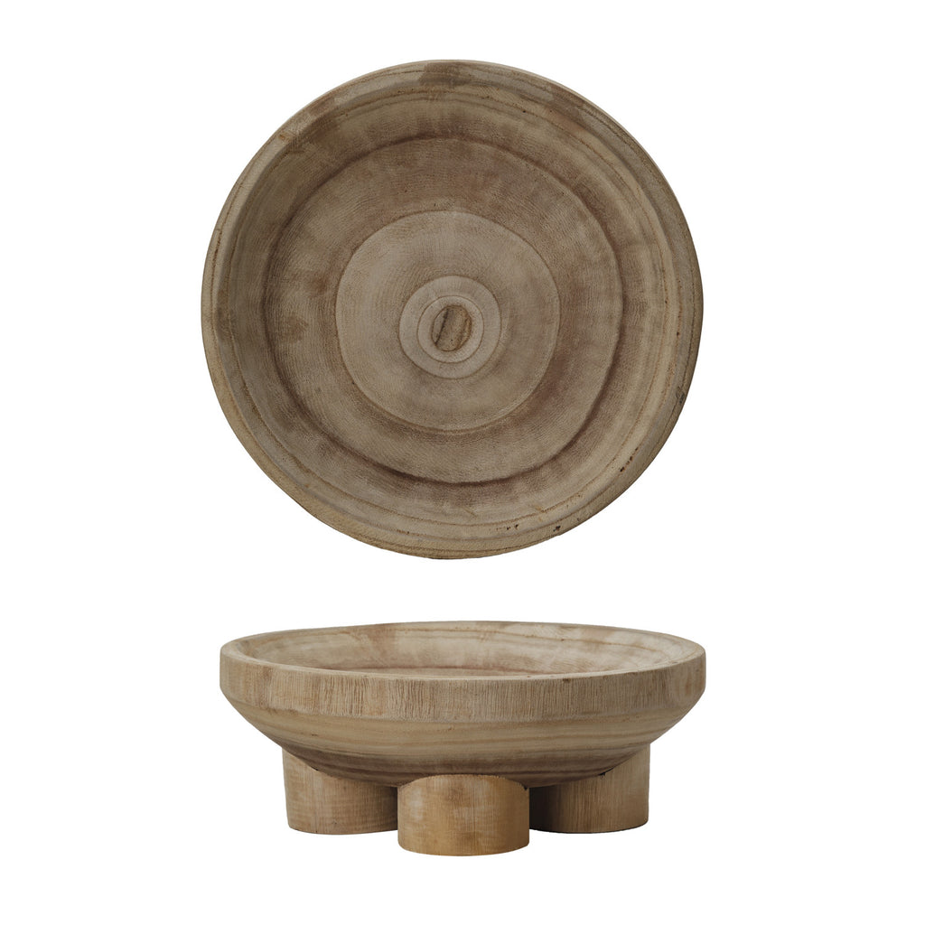 Decorative Paulownia Wood Footed Bowl, Natural (Each One Will Vary)