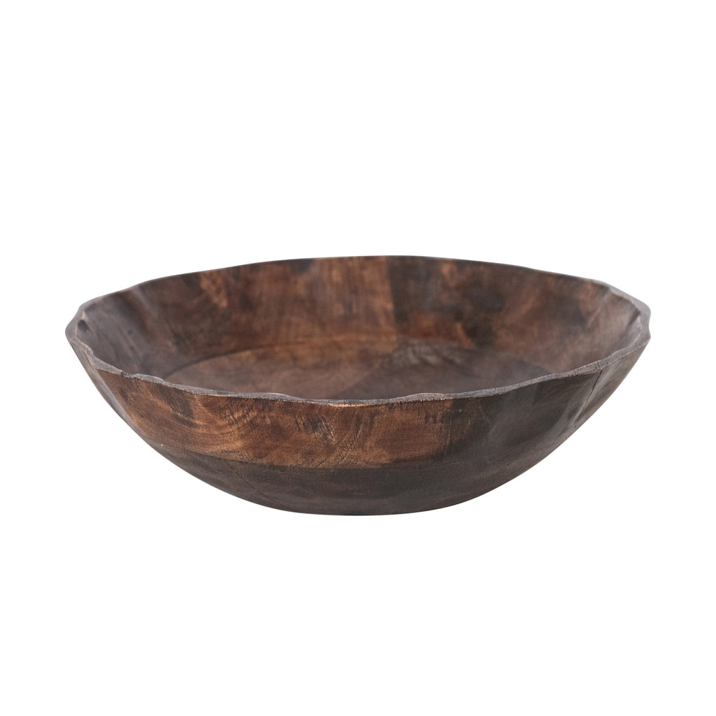 Mango Wood Scalloped Bowl, Walnut Finish