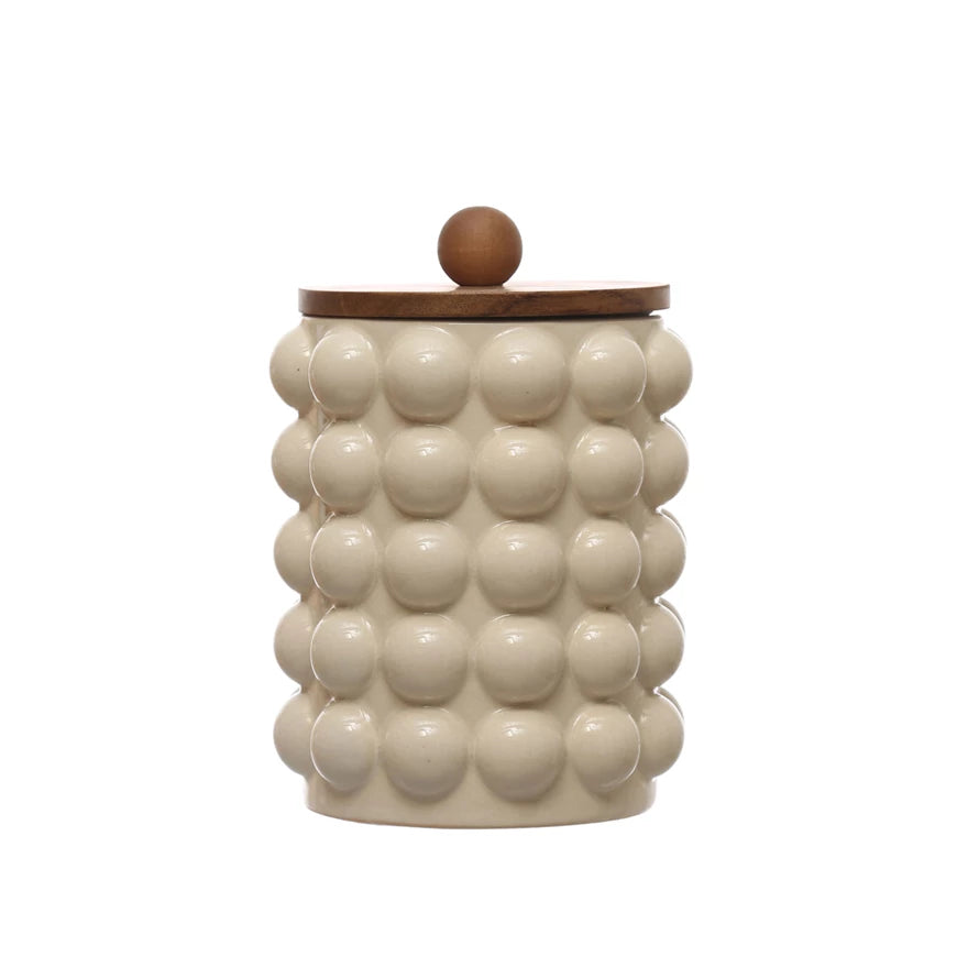 Stoneware Canister Raised Dots, Acacia Lid Small