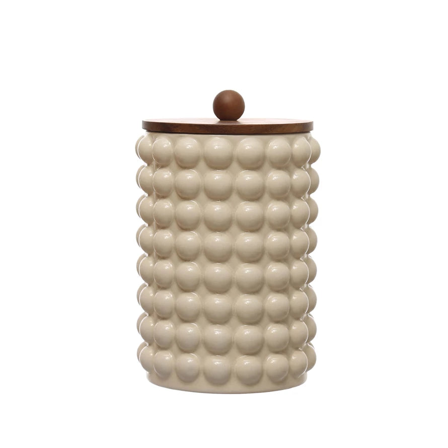 Stoneware Canister Raised Dots, Acacia Lid Medium