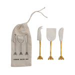 Stainless Steel & Brass Cheese Knives, Set of 4 in Drawstring Bag