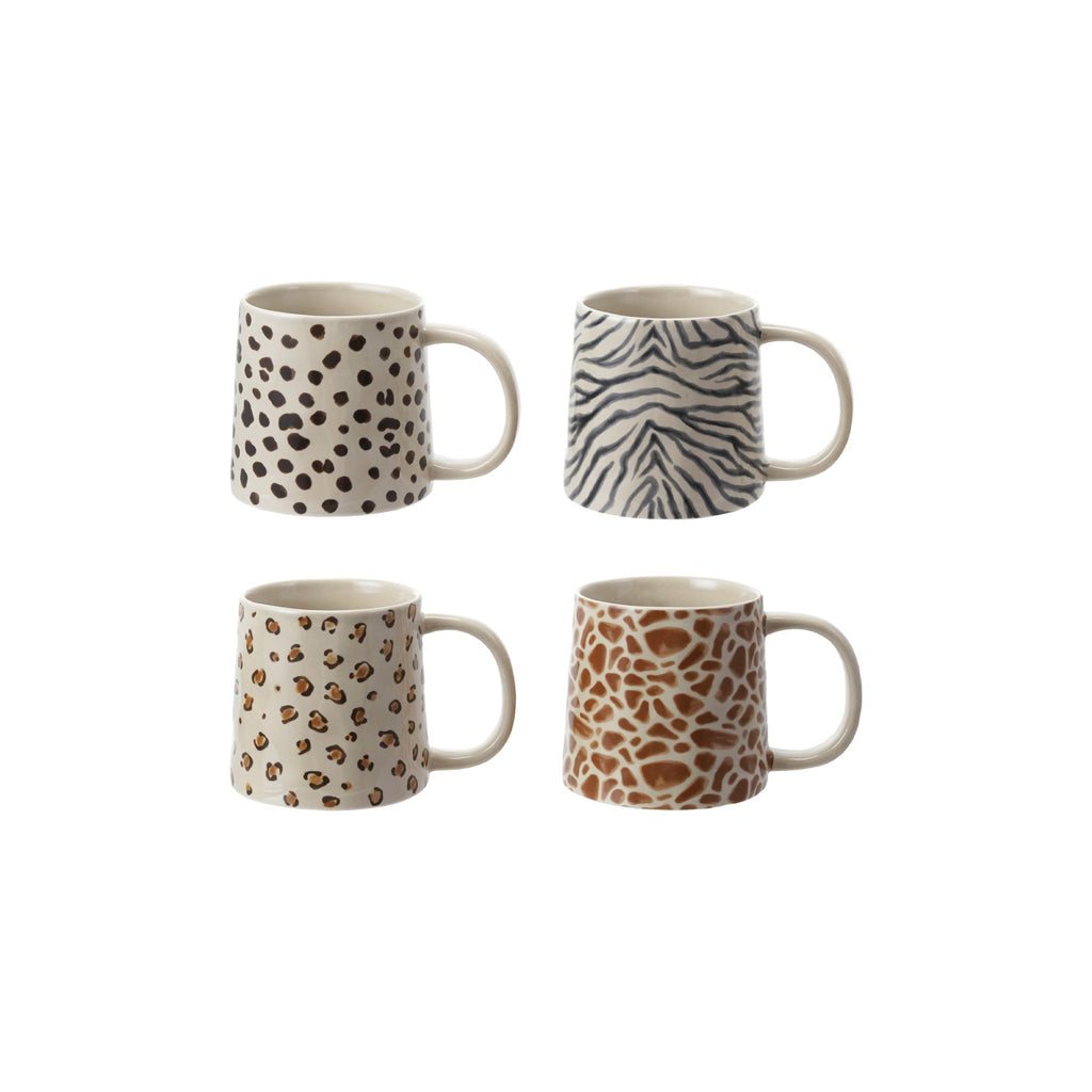 14 oz. Stoneware Mug with Animal Print Decal, 4 Styles