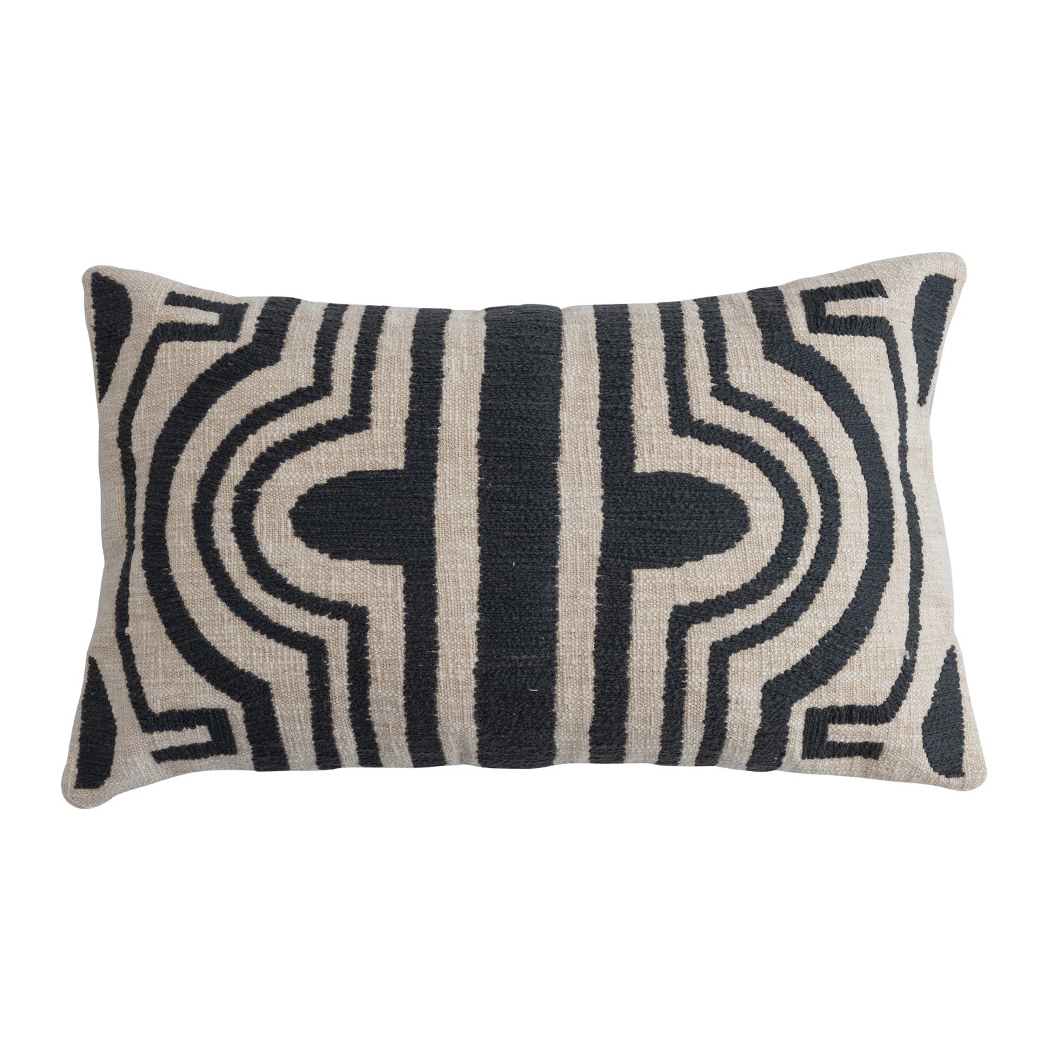 Cotton Slub Lumbar Pillow with Embroidered Line Design