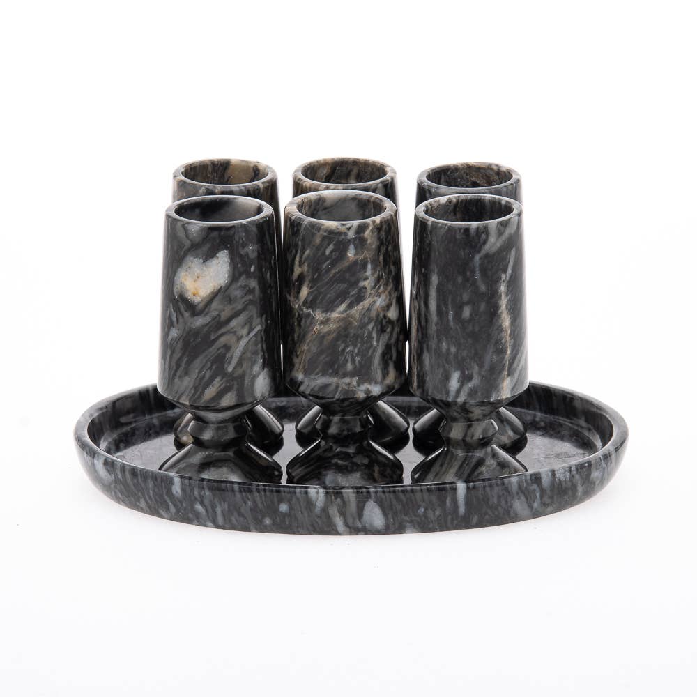 Black Marble Stone Stemmed Shot Glasses Set of Six